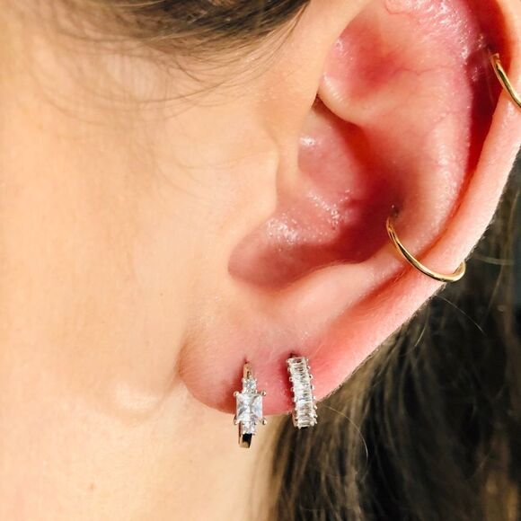 New! “Daphne” Dainty Silver Huggie Hoop Earrings - Picture 5 of 6